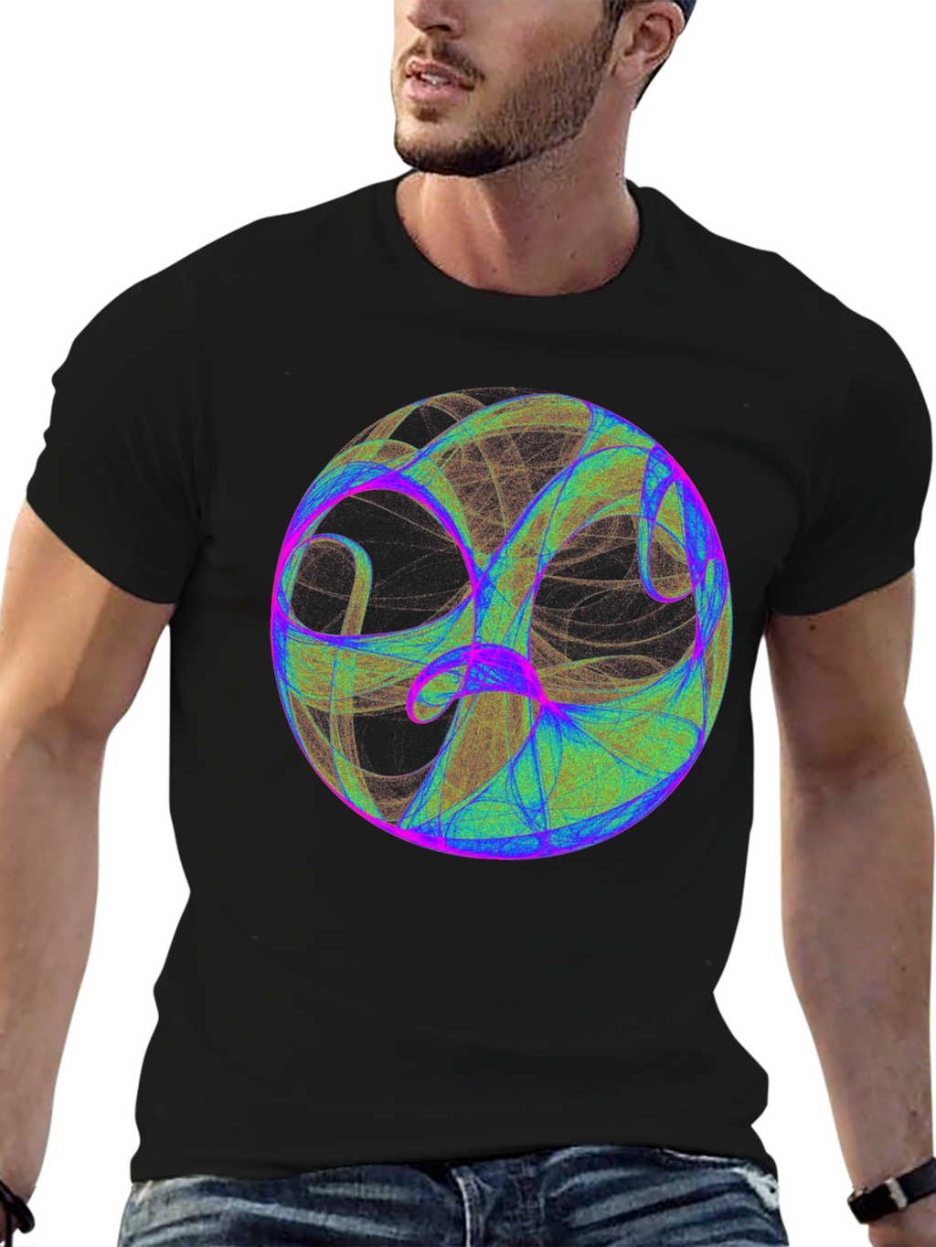Abstract Sphere Graphic Print Black T-Shirt