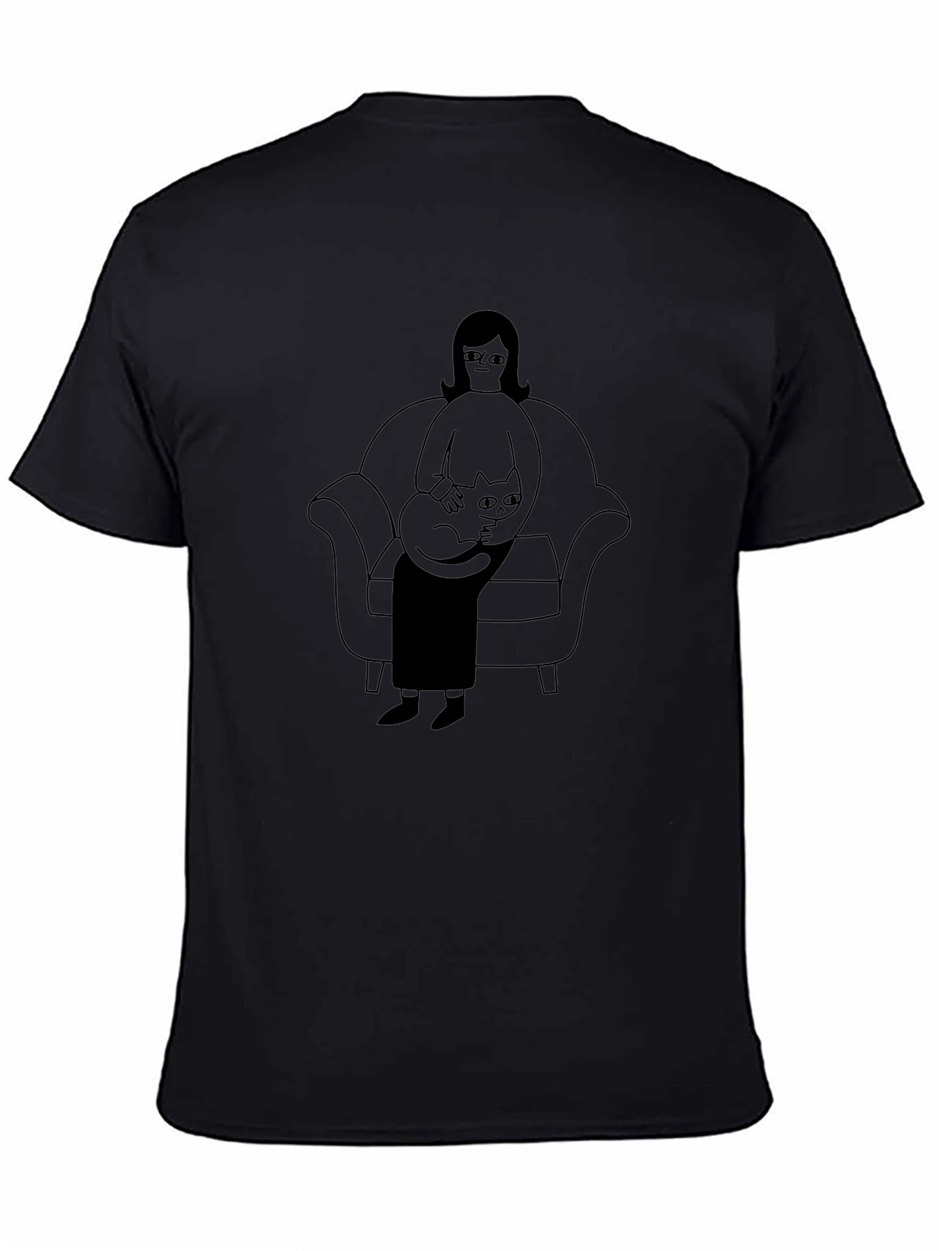 Casual Black T-Shirt with Cat Lady Graphic