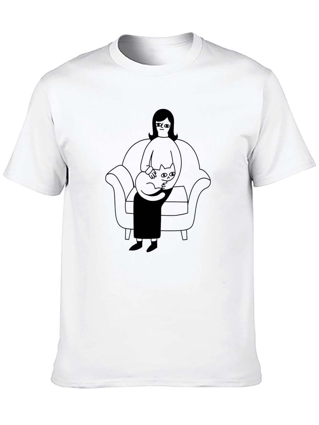 Casual Black T-Shirt with Cat Lady Graphic