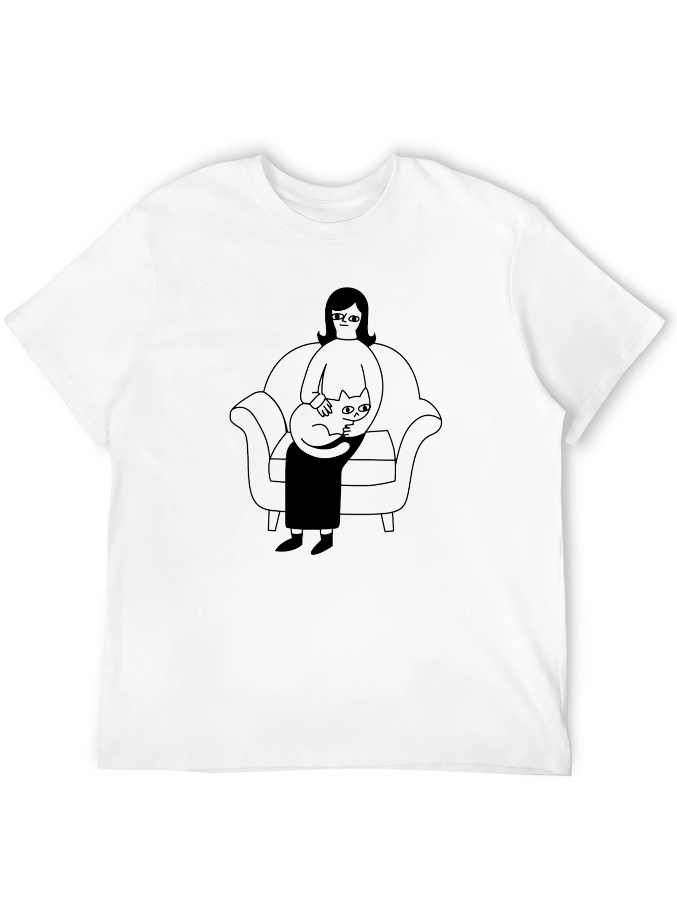 Casual Black T-Shirt with Cat Lady Graphic
