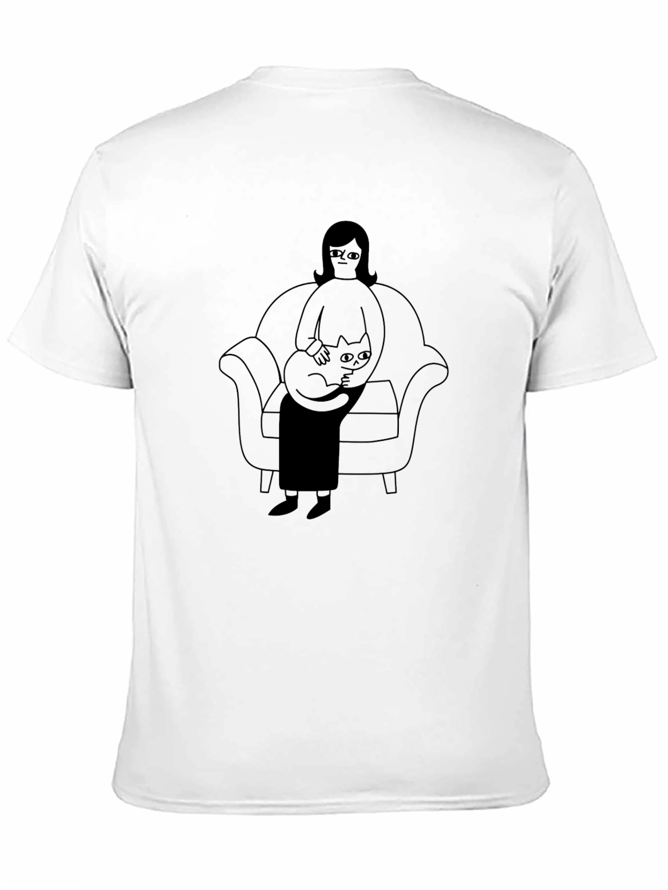 Casual Black T-Shirt with Cat Lady Graphic