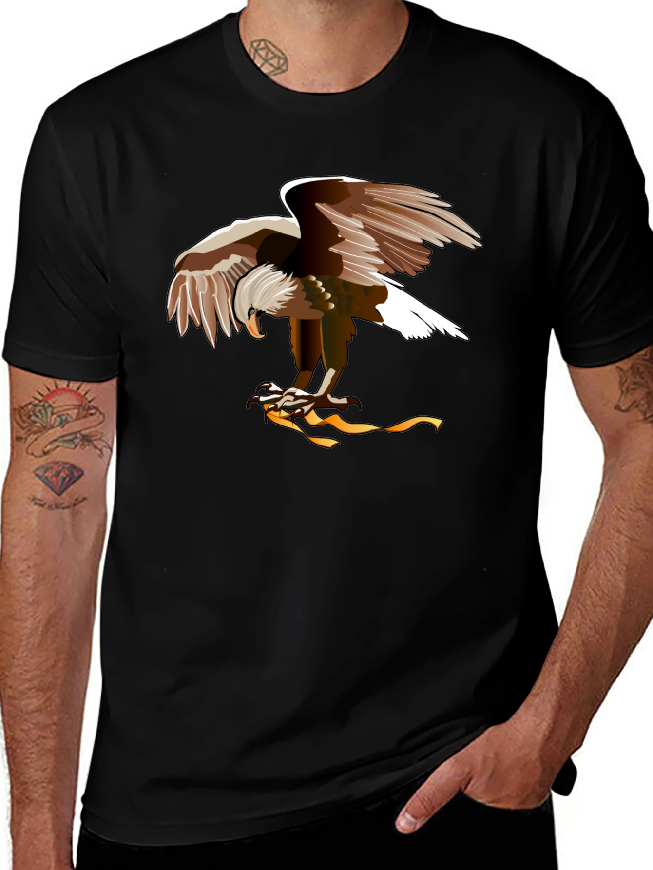 Eagle Graphic Print Tee - Mens Black Cotton T-Shirt