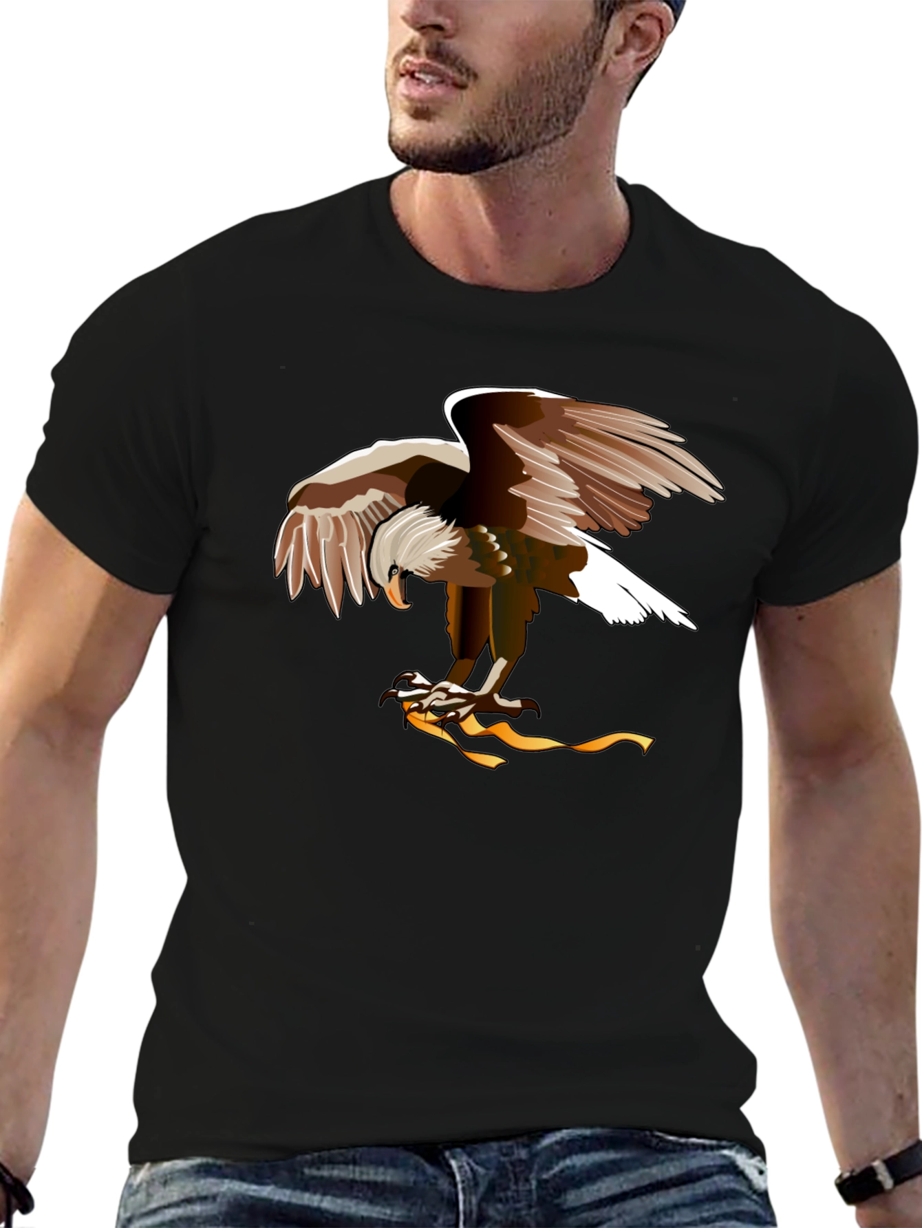 Eagle Graphic Print Tee - Mens Black Cotton T-Shirt