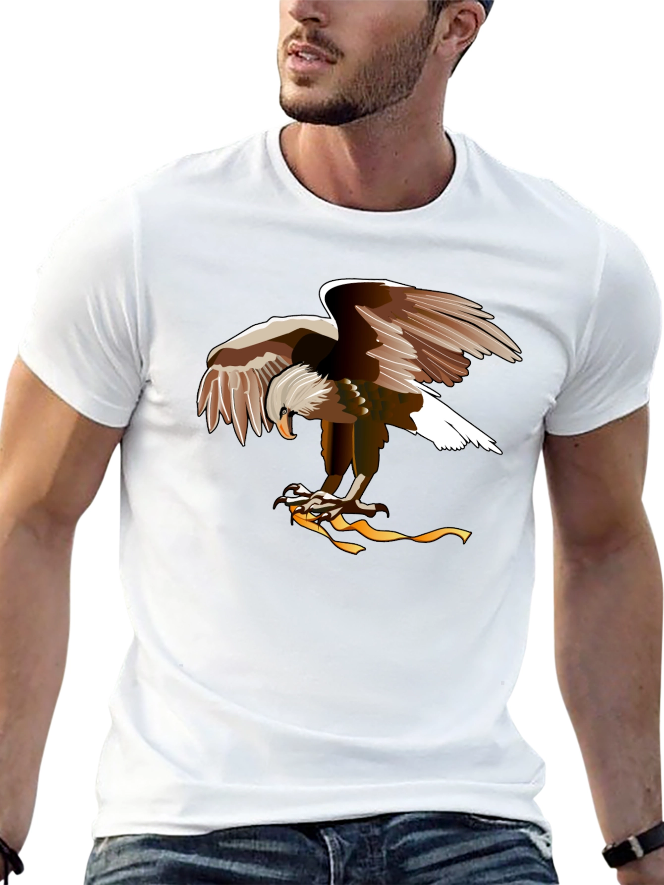 Eagle Graphic Print Tee - Mens Black Cotton T-Shirt