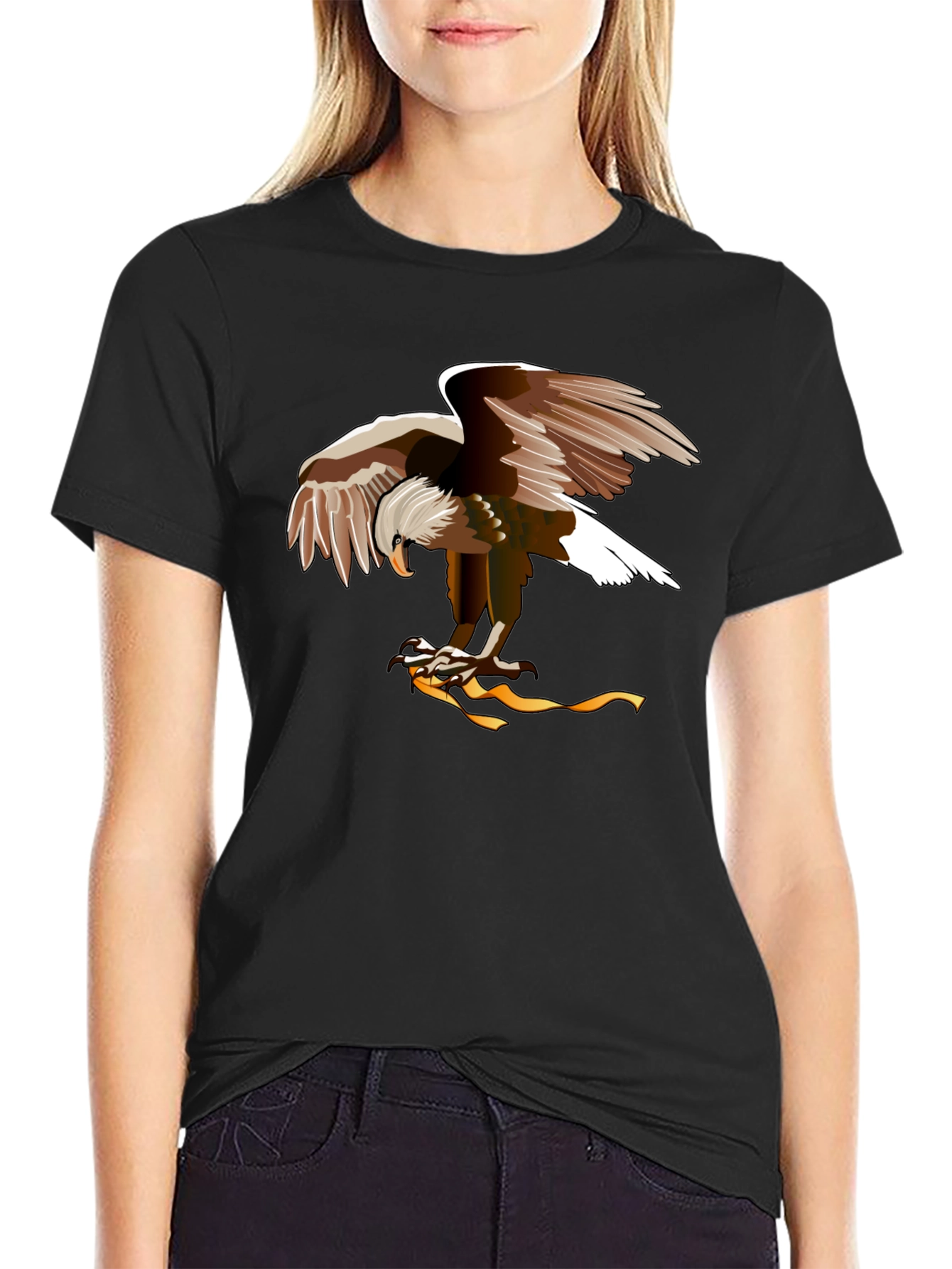 Eagle Graphic Print Tee - Mens Black Cotton T-Shirt