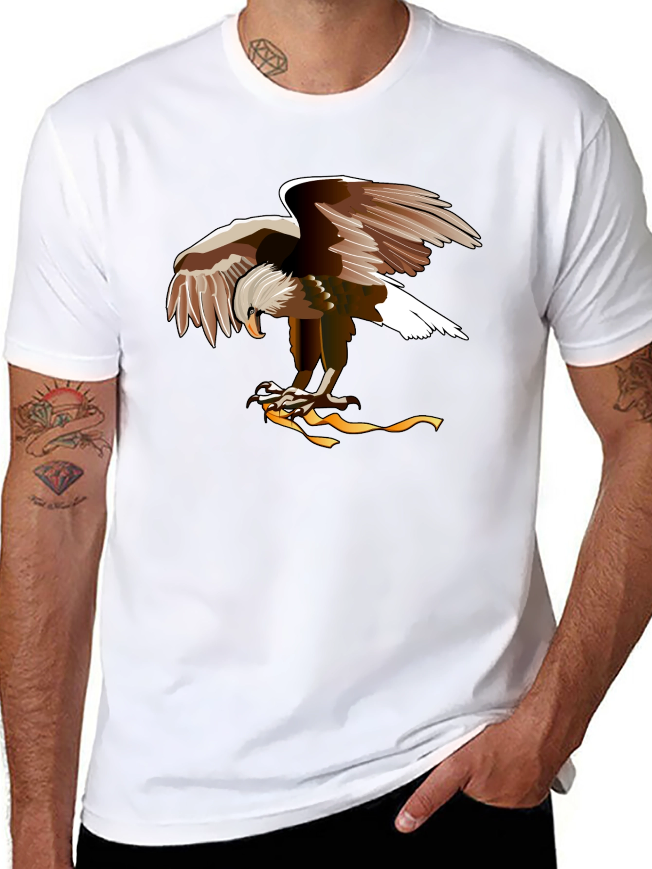 Eagle Graphic Print Tee - Mens Black Cotton T-Shirt