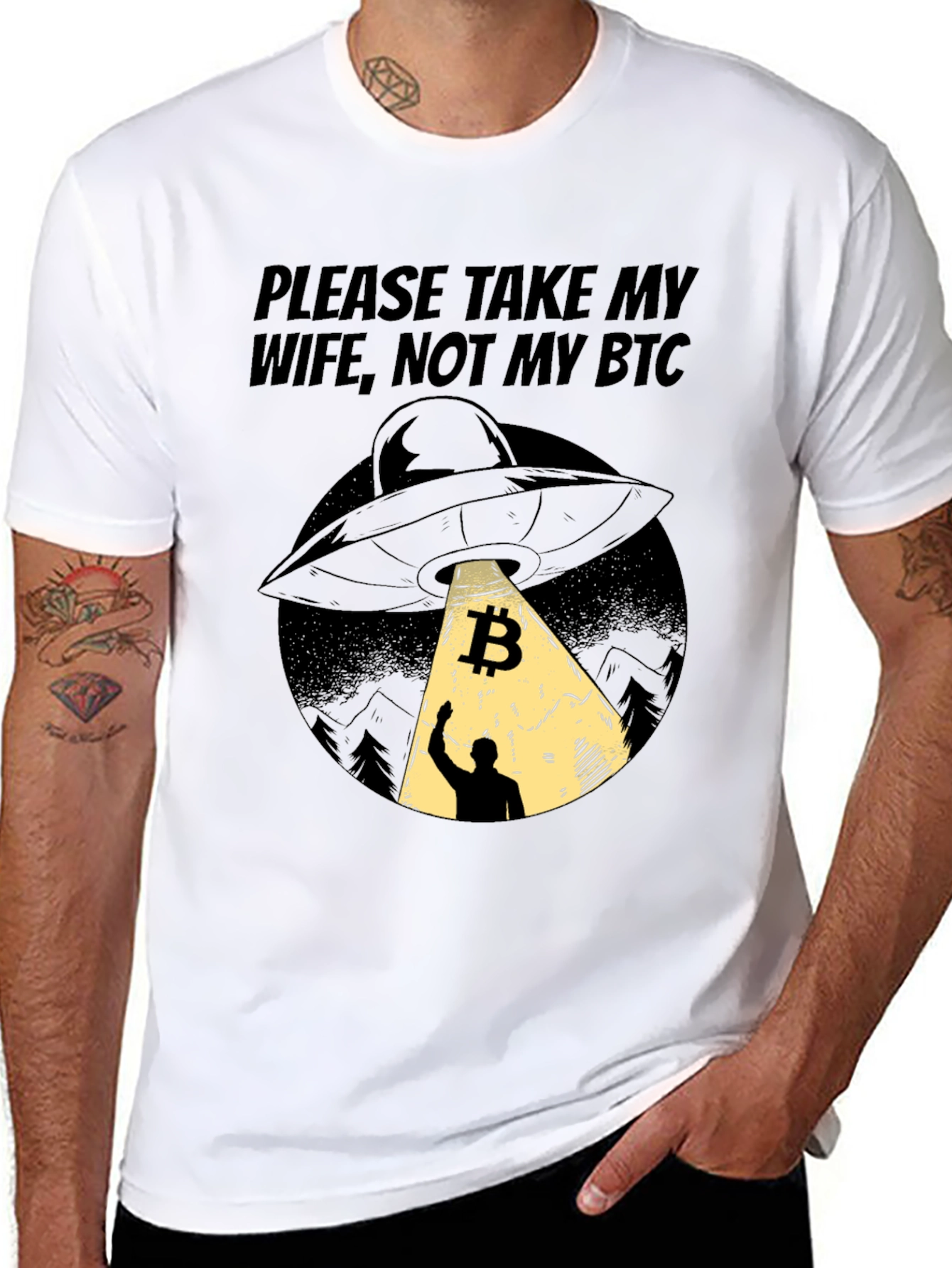 Bitcoin UFO T-Shirt - Please Take My Wife Not My BTC
