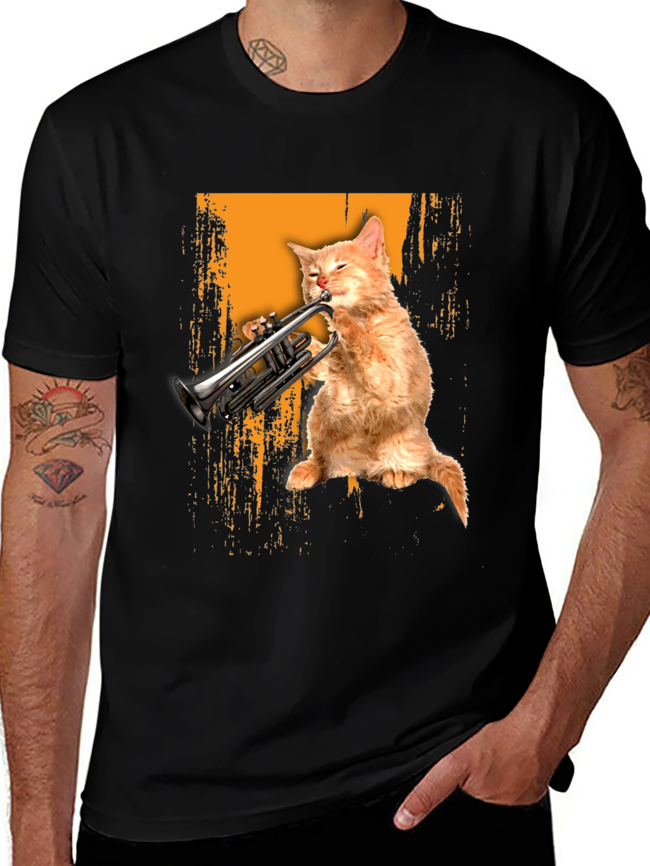 Cat Playing Trumpet Graphic Tee