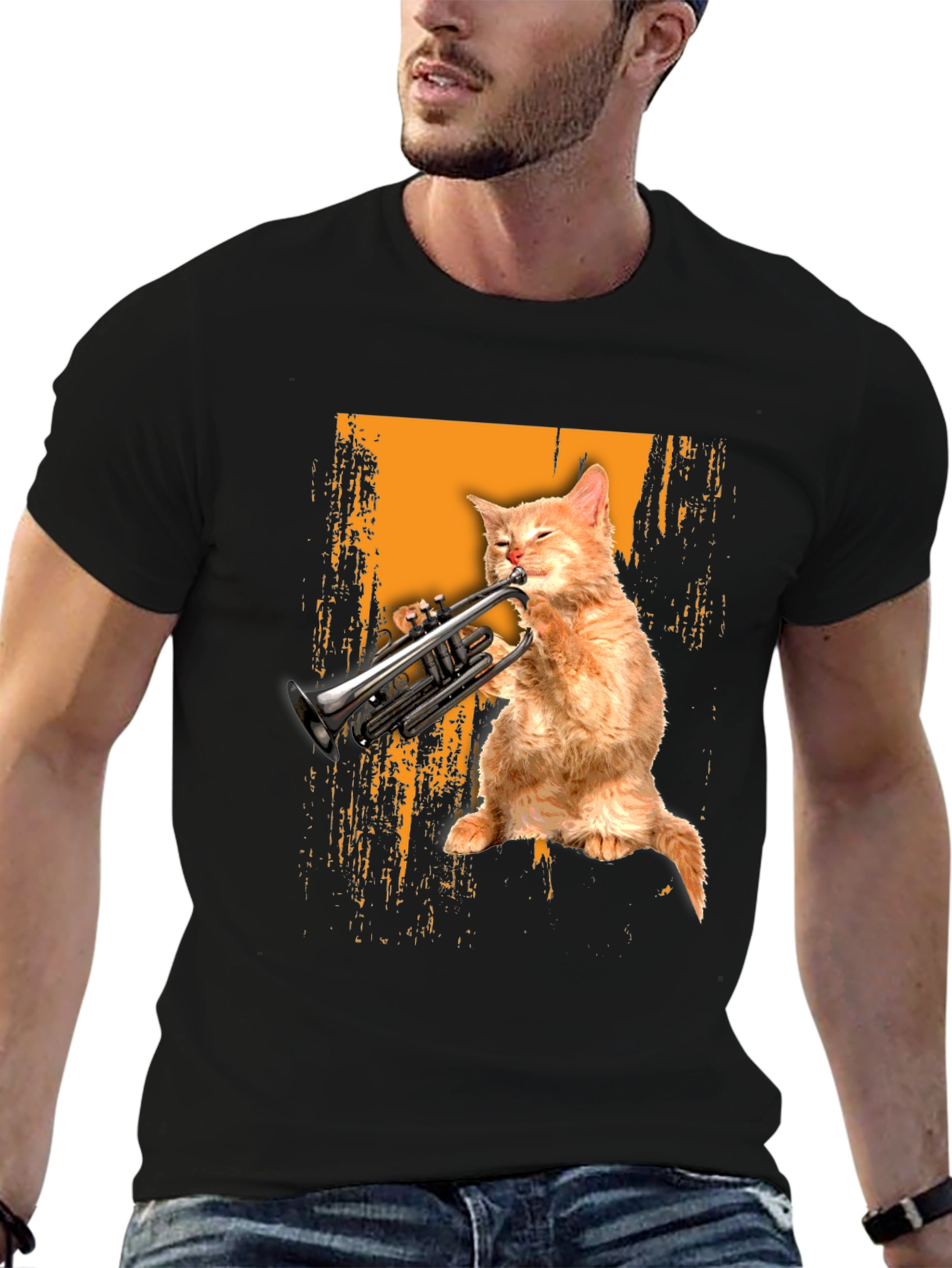 Cat Playing Trumpet Graphic Tee