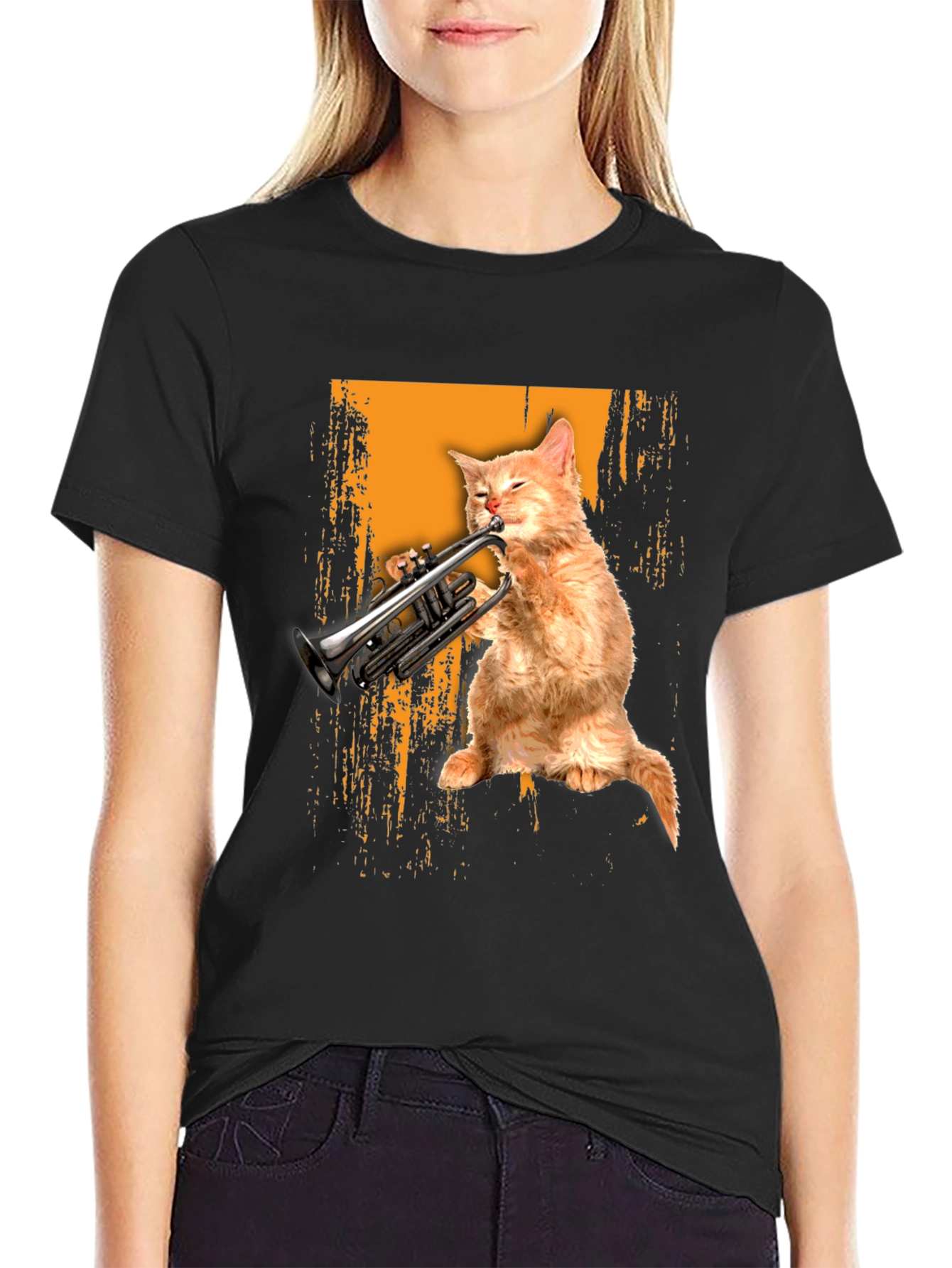 Cat Playing Trumpet Graphic Tee
