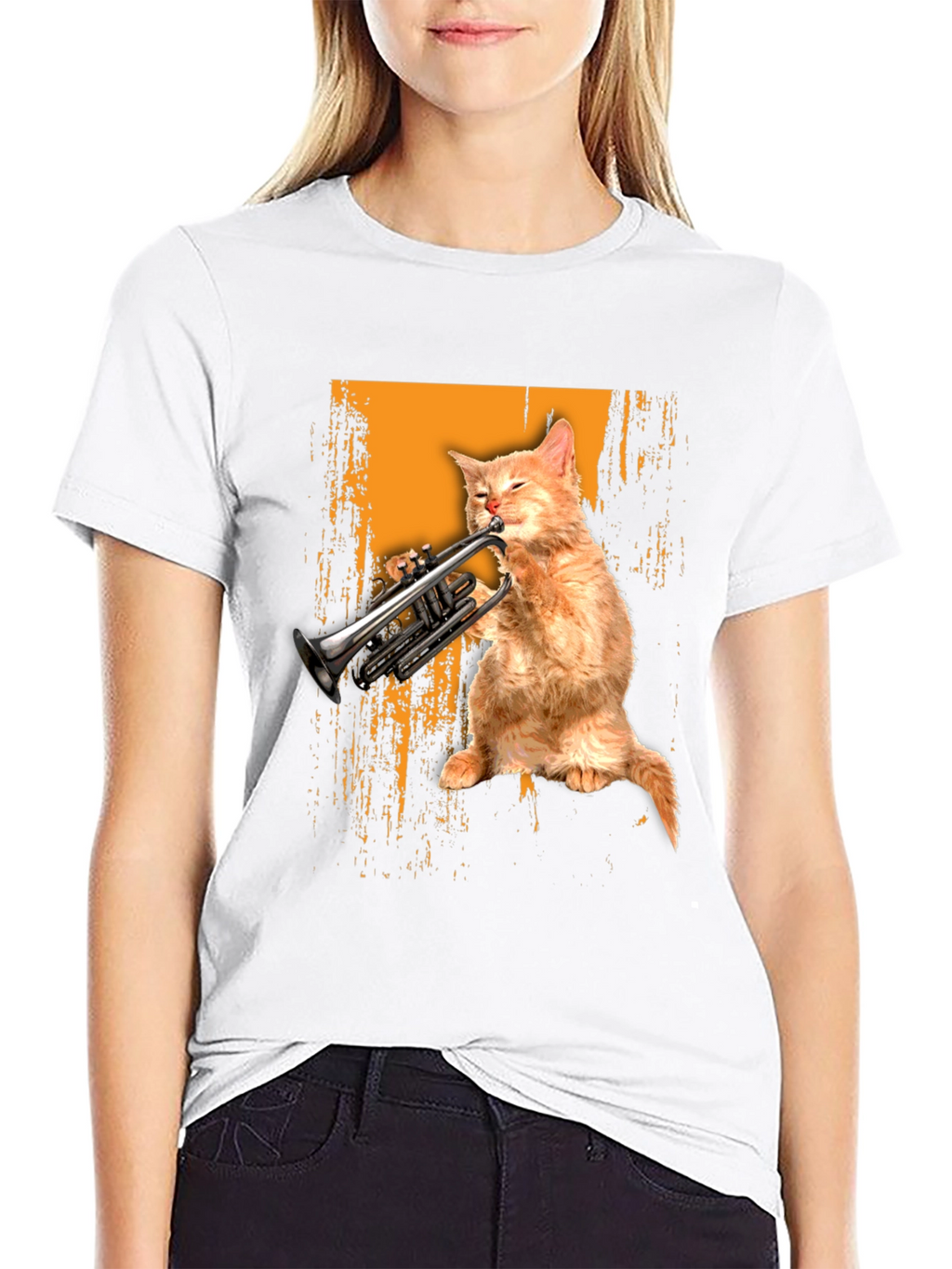 Cat Playing Trumpet Graphic Tee