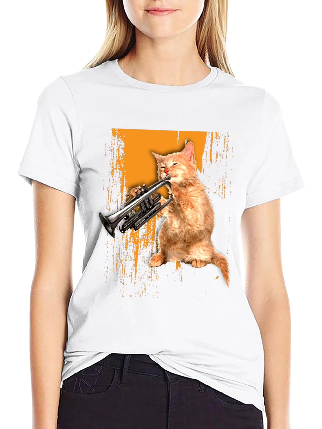 Cat Playing Trumpet Graphic Tee