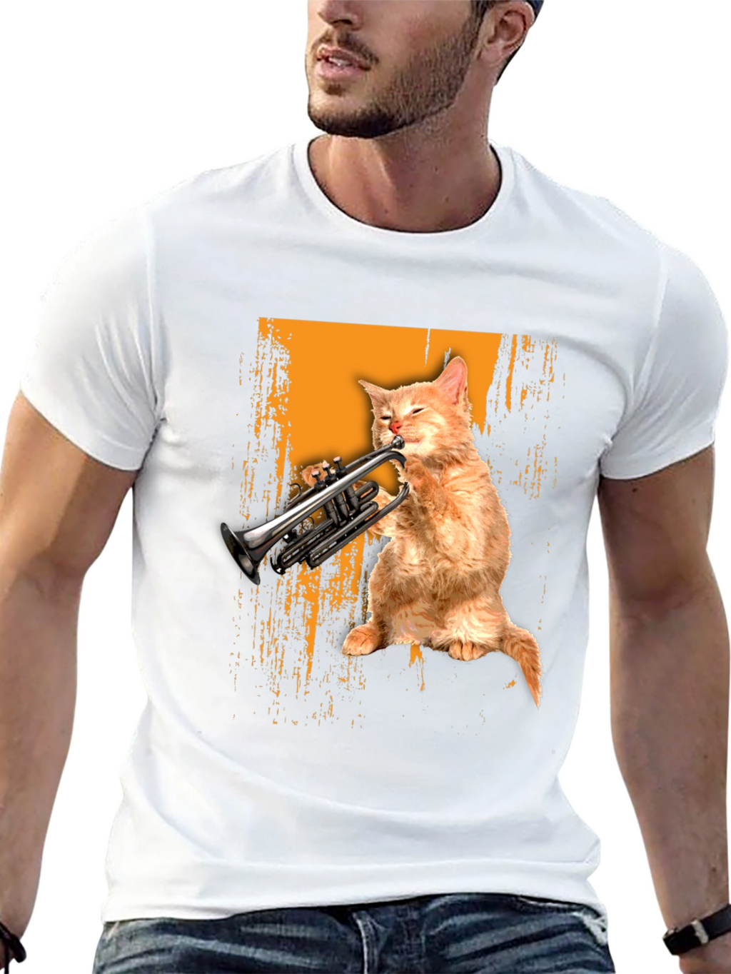 Cat Playing Trumpet Graphic Tee