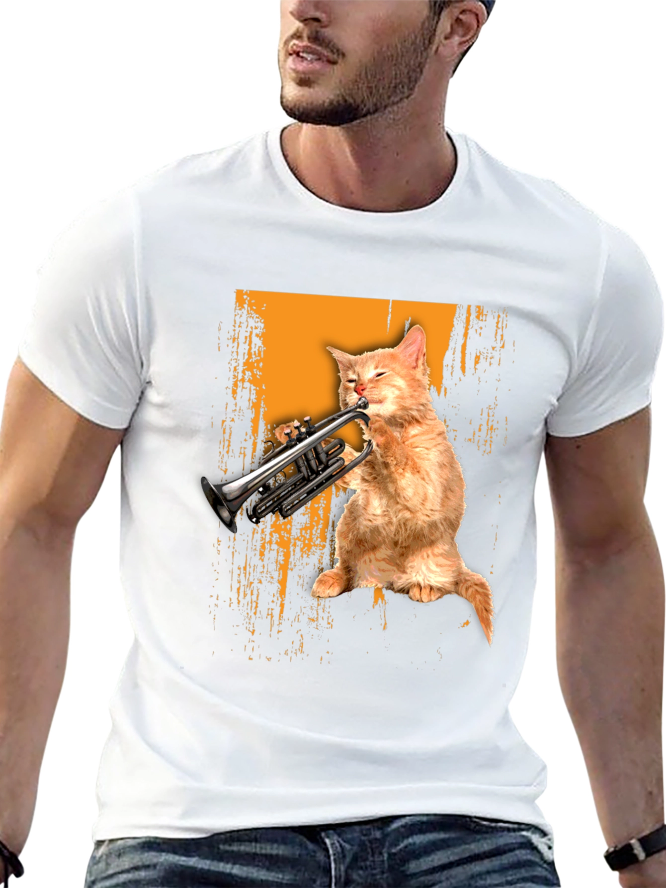 Cat Playing Trumpet Graphic Tee