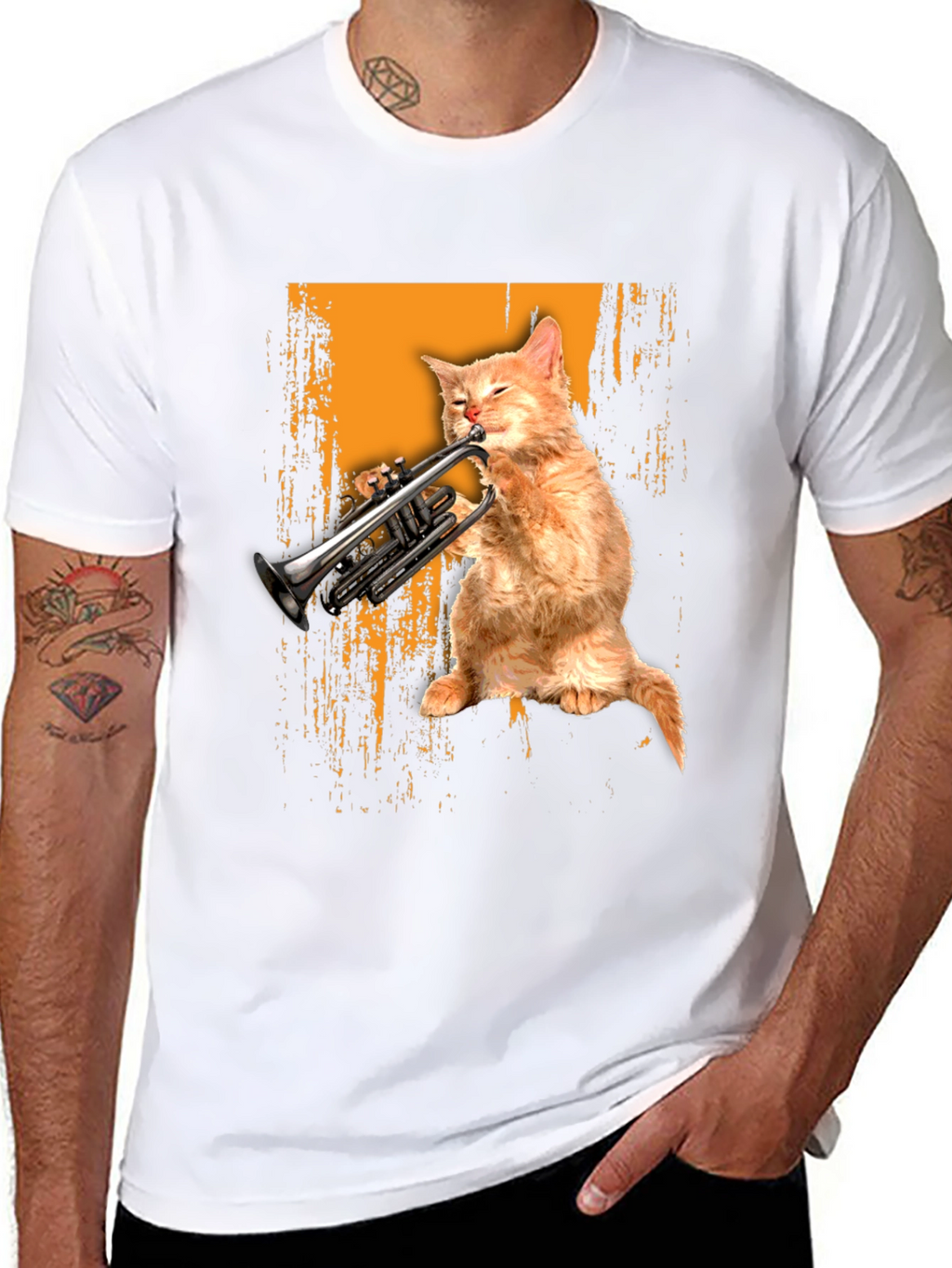 Cat Playing Trumpet Graphic Tee