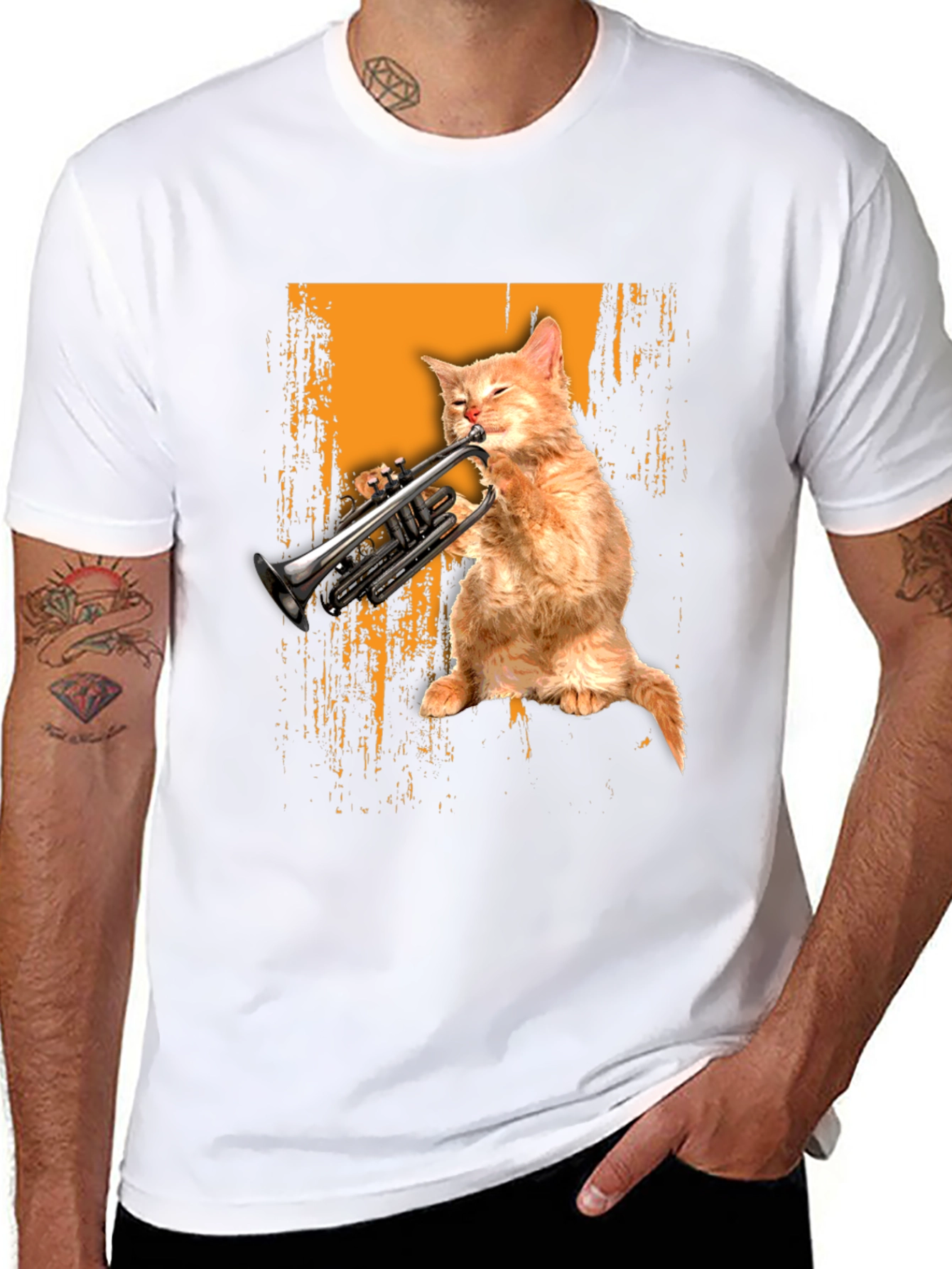 Cat Playing Trumpet Graphic Tee