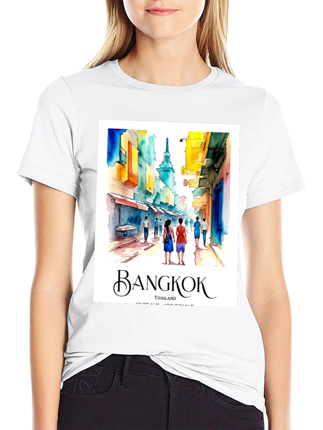 Bangkok Thailand T-Shirt: Watercolor Street Scene