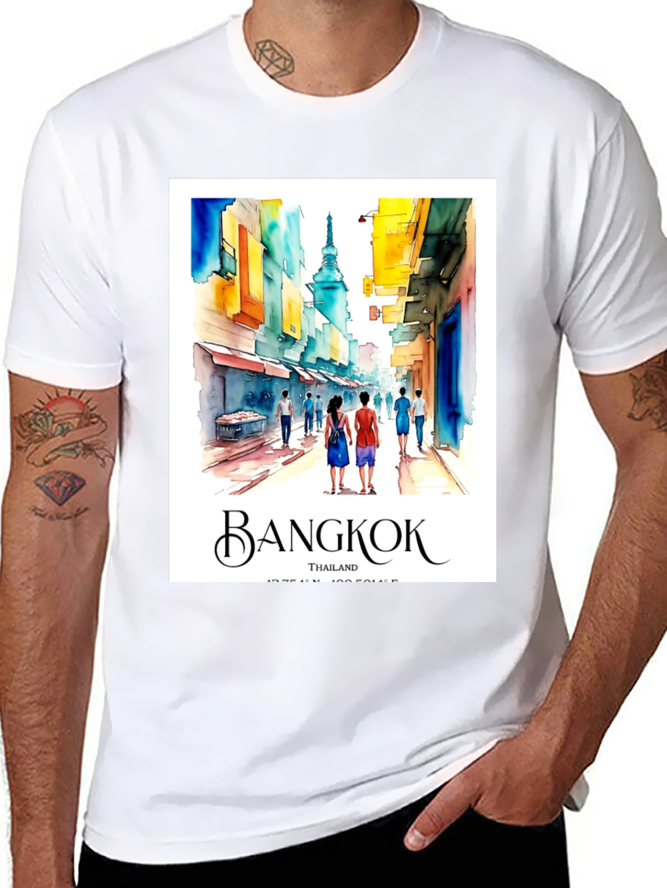 Bangkok Thailand T-Shirt: Watercolor Street Scene