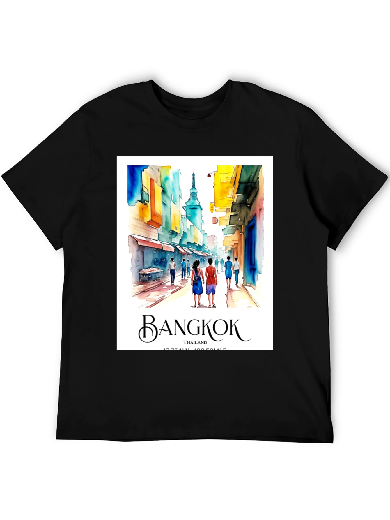 Bangkok Thailand T-Shirt: Watercolor Street Scene