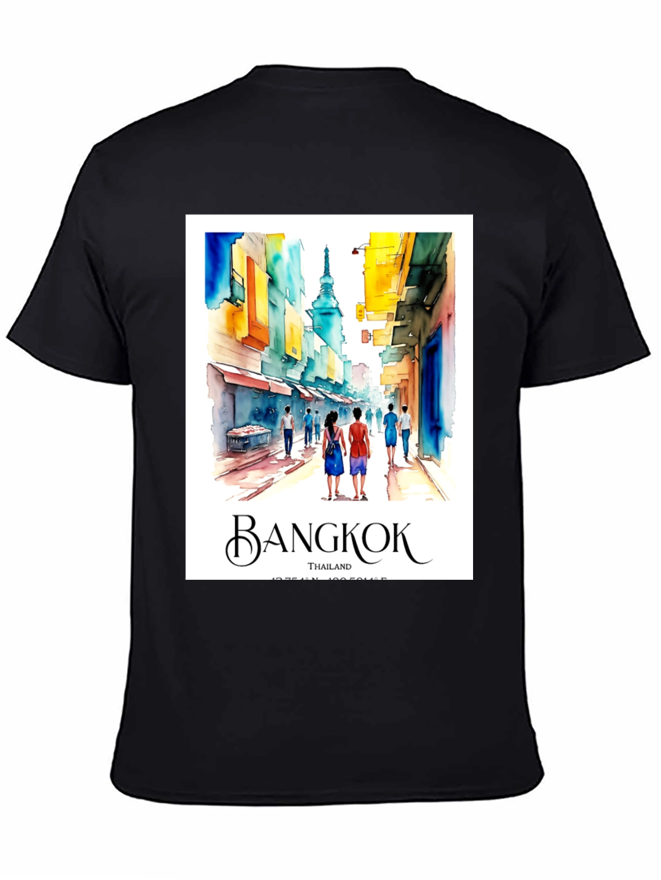 Bangkok Thailand T-Shirt: Watercolor Street Scene