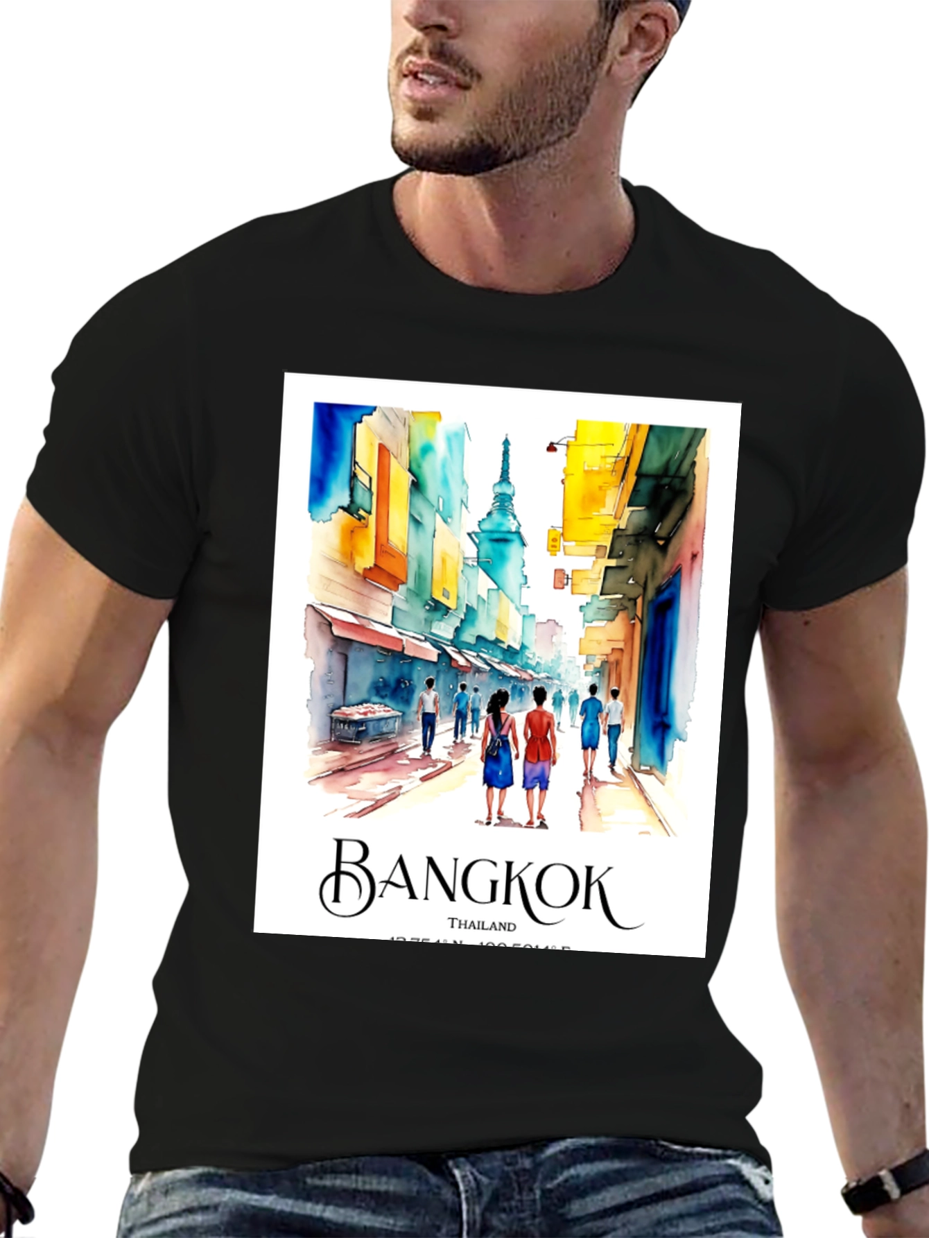Bangkok Thailand T-Shirt: Watercolor Street Scene