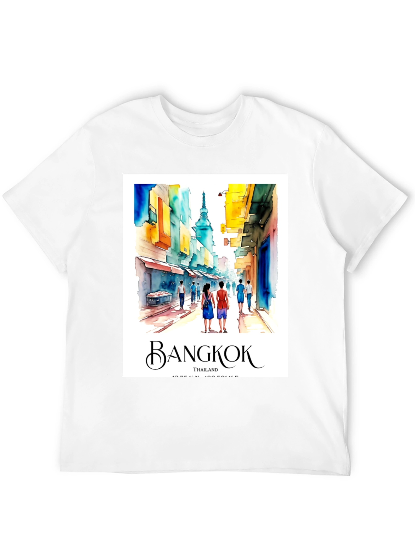 Bangkok Thailand T-Shirt: Watercolor Street Scene