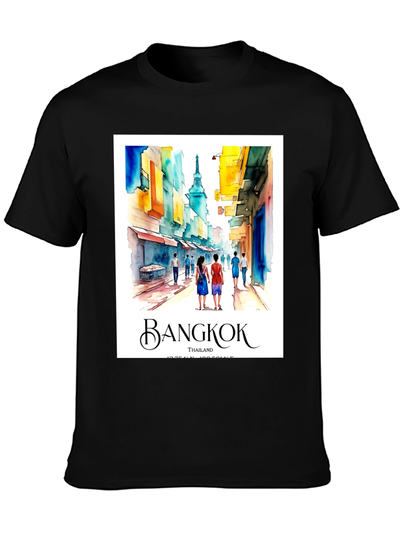 Bangkok Thailand T-Shirt: Watercolor Street Scene