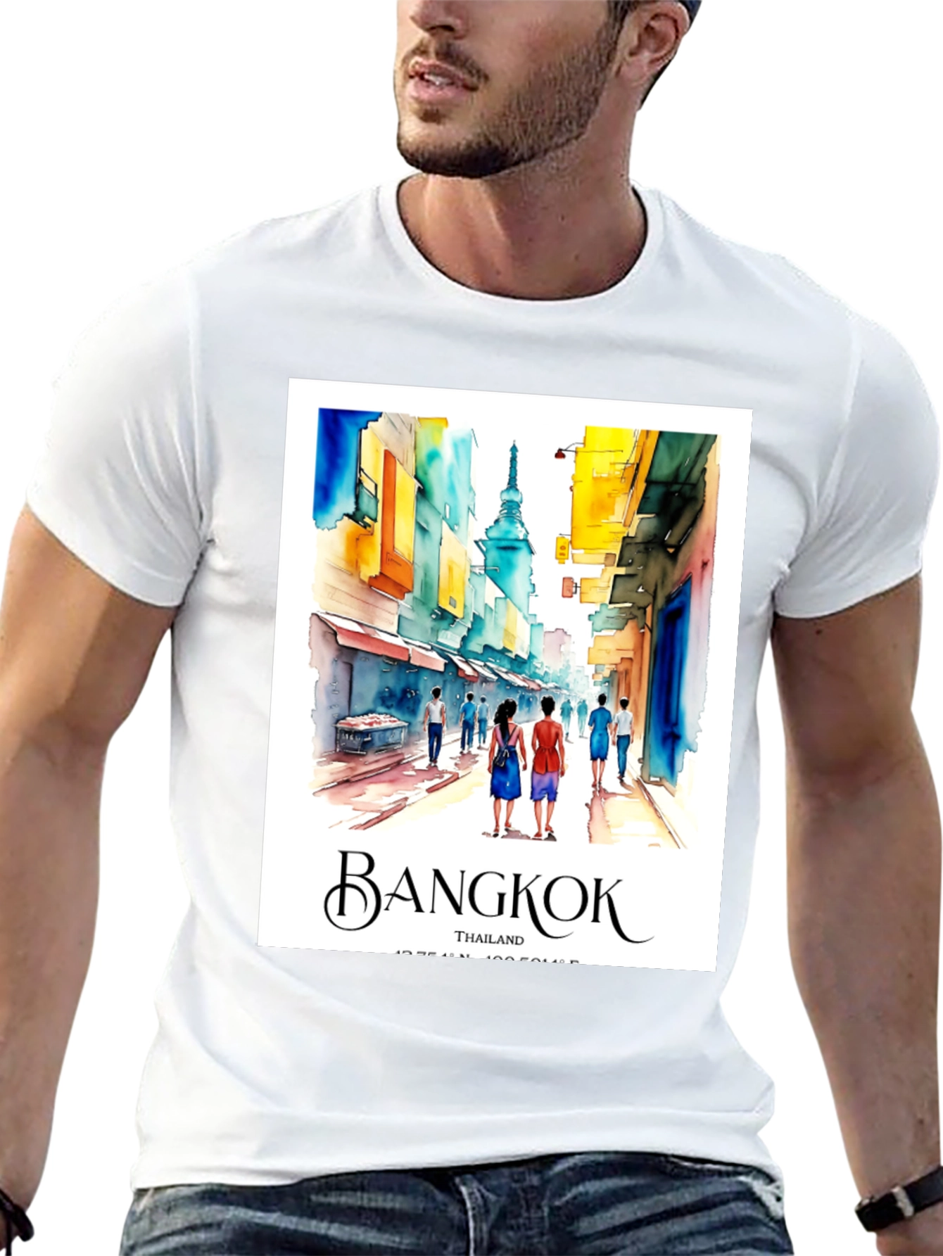 Bangkok Thailand T-Shirt: Watercolor Street Scene