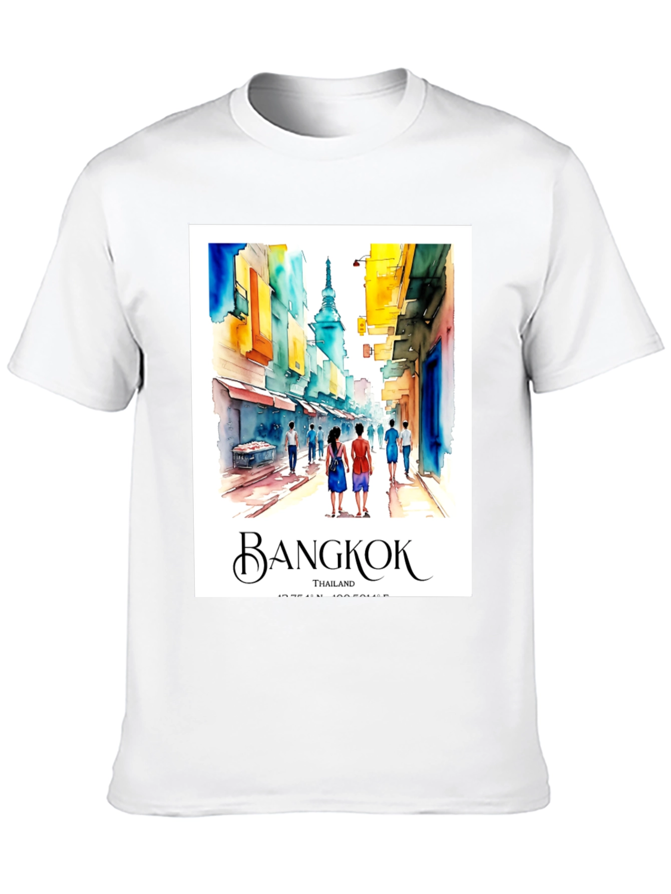 Bangkok Thailand T-Shirt: Watercolor Street Scene