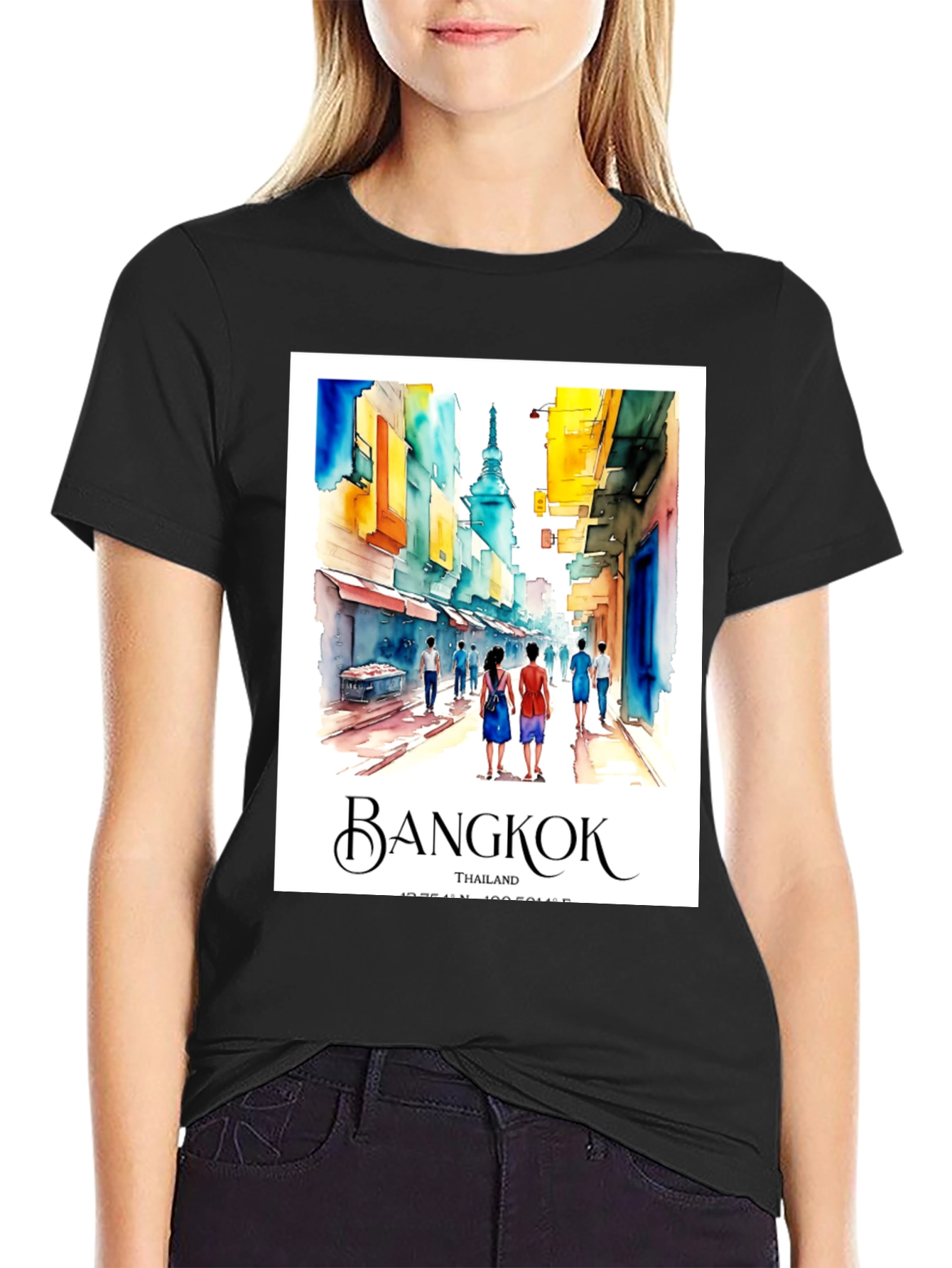 Bangkok Thailand T-Shirt: Watercolor Street Scene