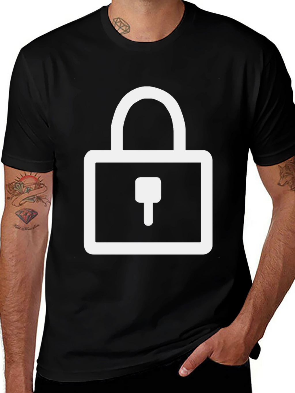 Modern Black T-Shirt with Padlock Graphic
