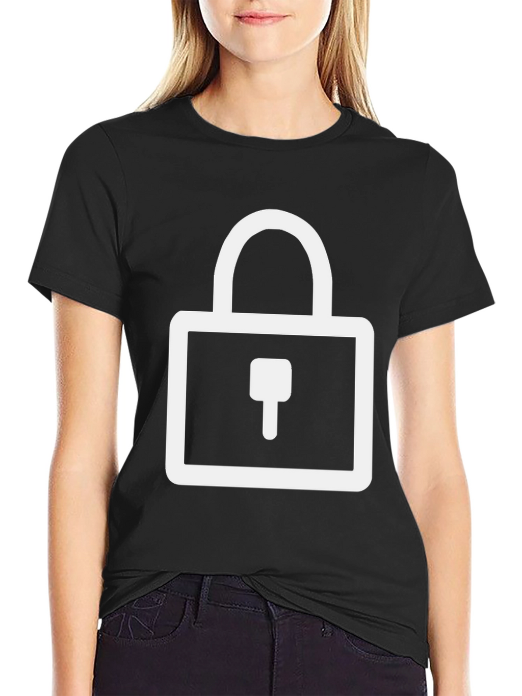 Modern Black T-Shirt with Padlock Graphic