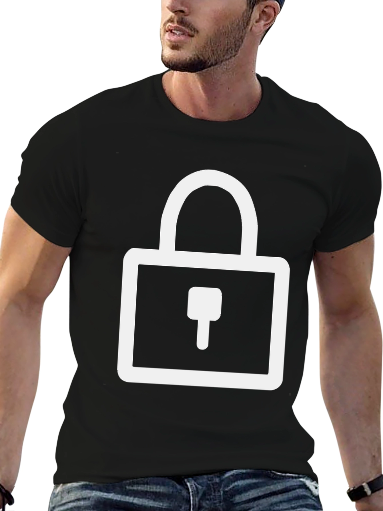Modern Black T-Shirt with Padlock Graphic