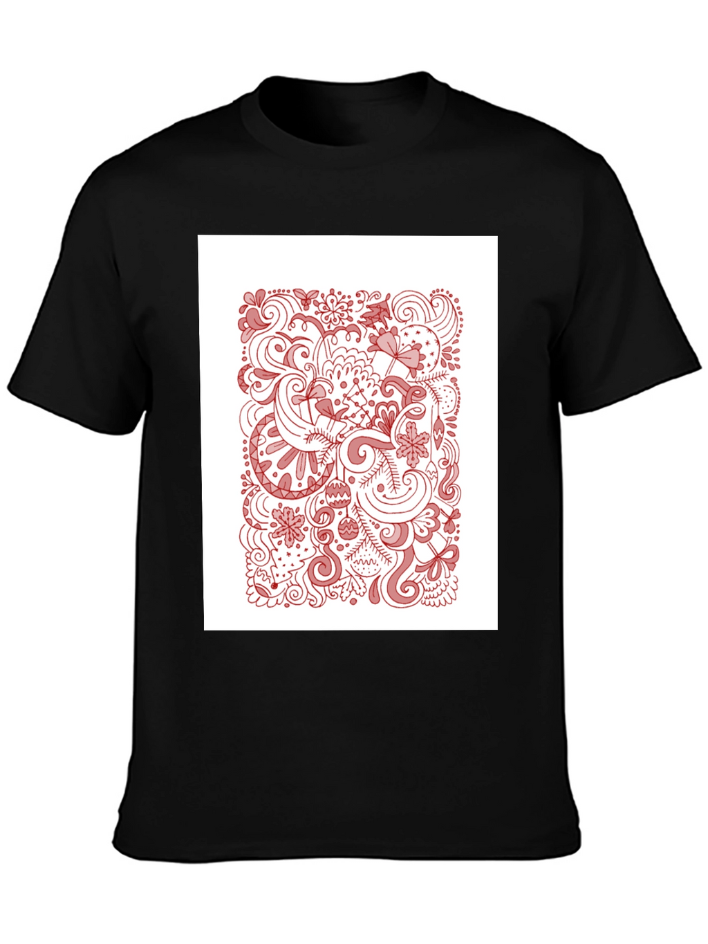 Black T-Shirt with Holiday Doodle Design