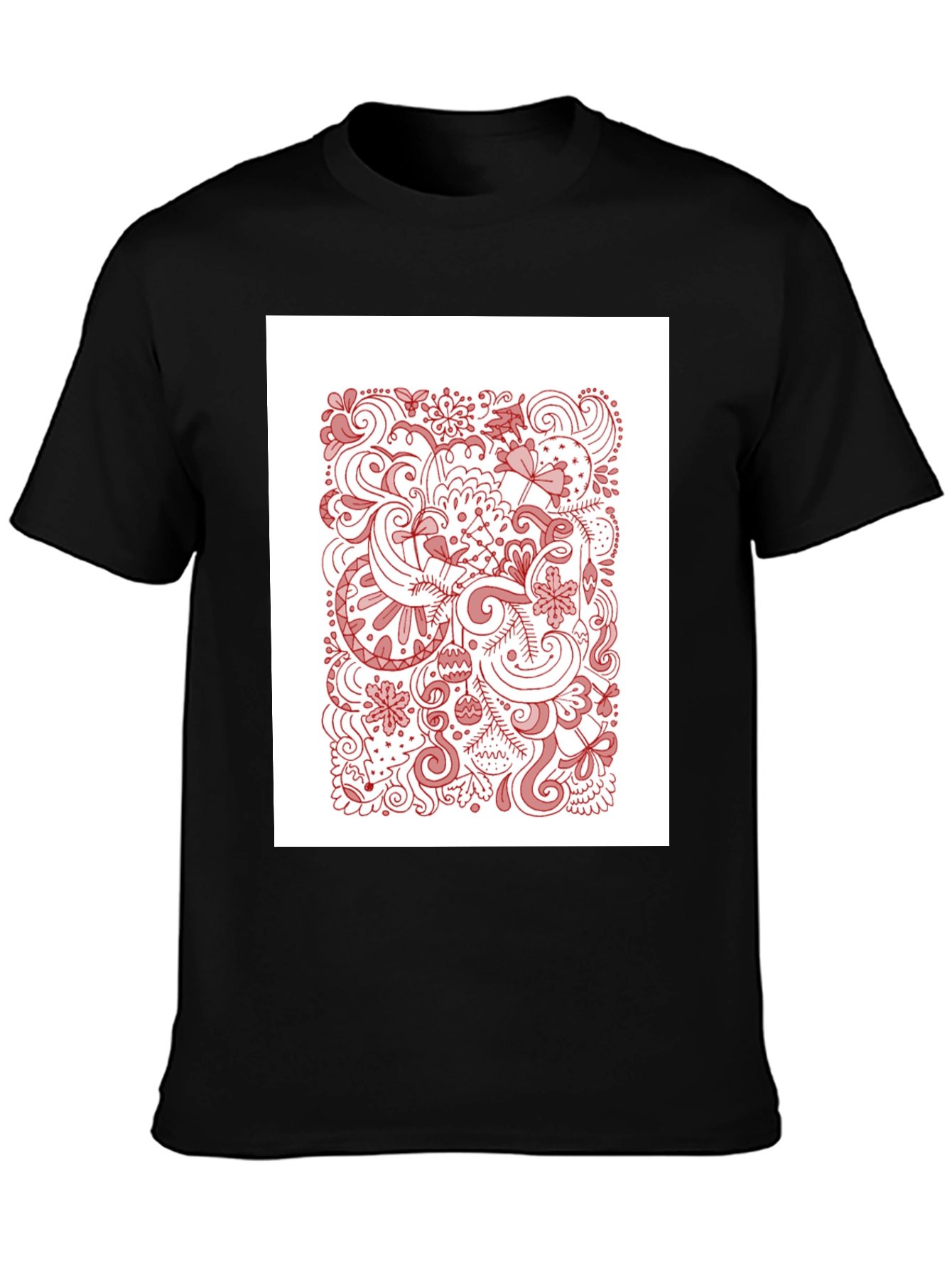 Black T-Shirt with Holiday Doodle Design