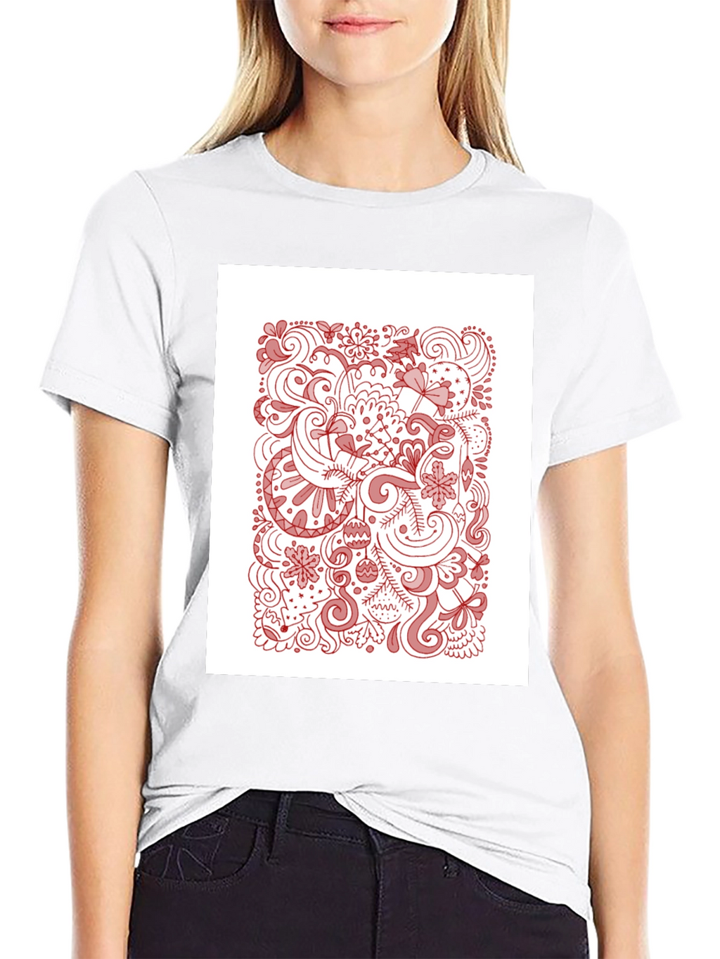 Black T-Shirt with Holiday Doodle Design
