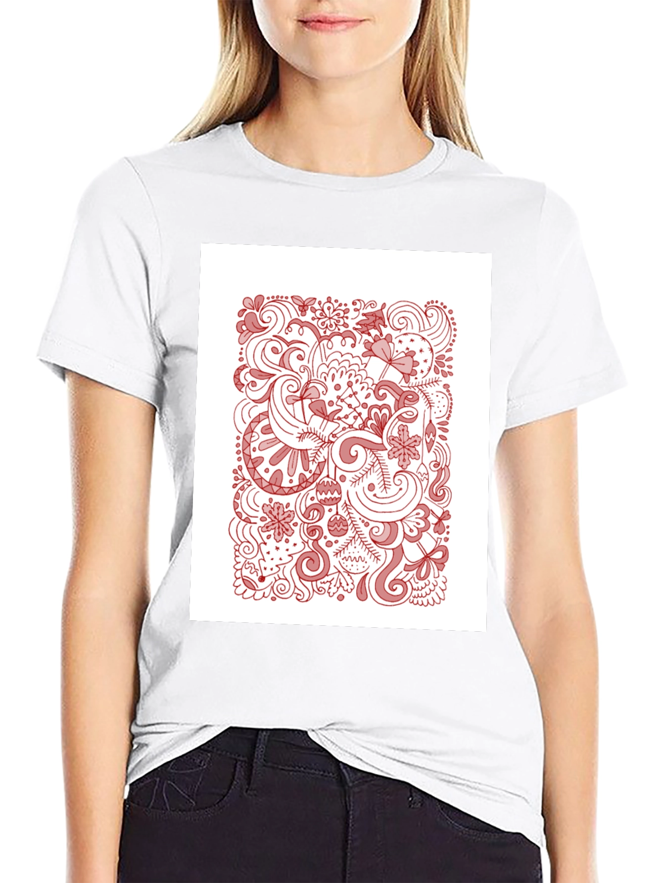 Black T-Shirt with Holiday Doodle Design