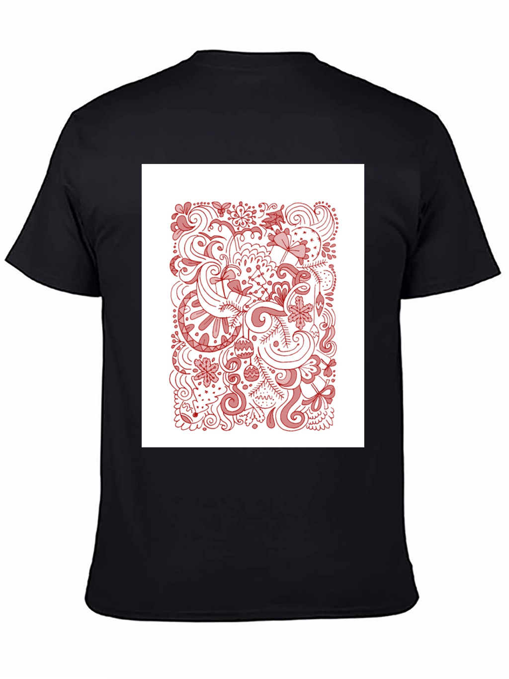 Black T-Shirt with Holiday Doodle Design