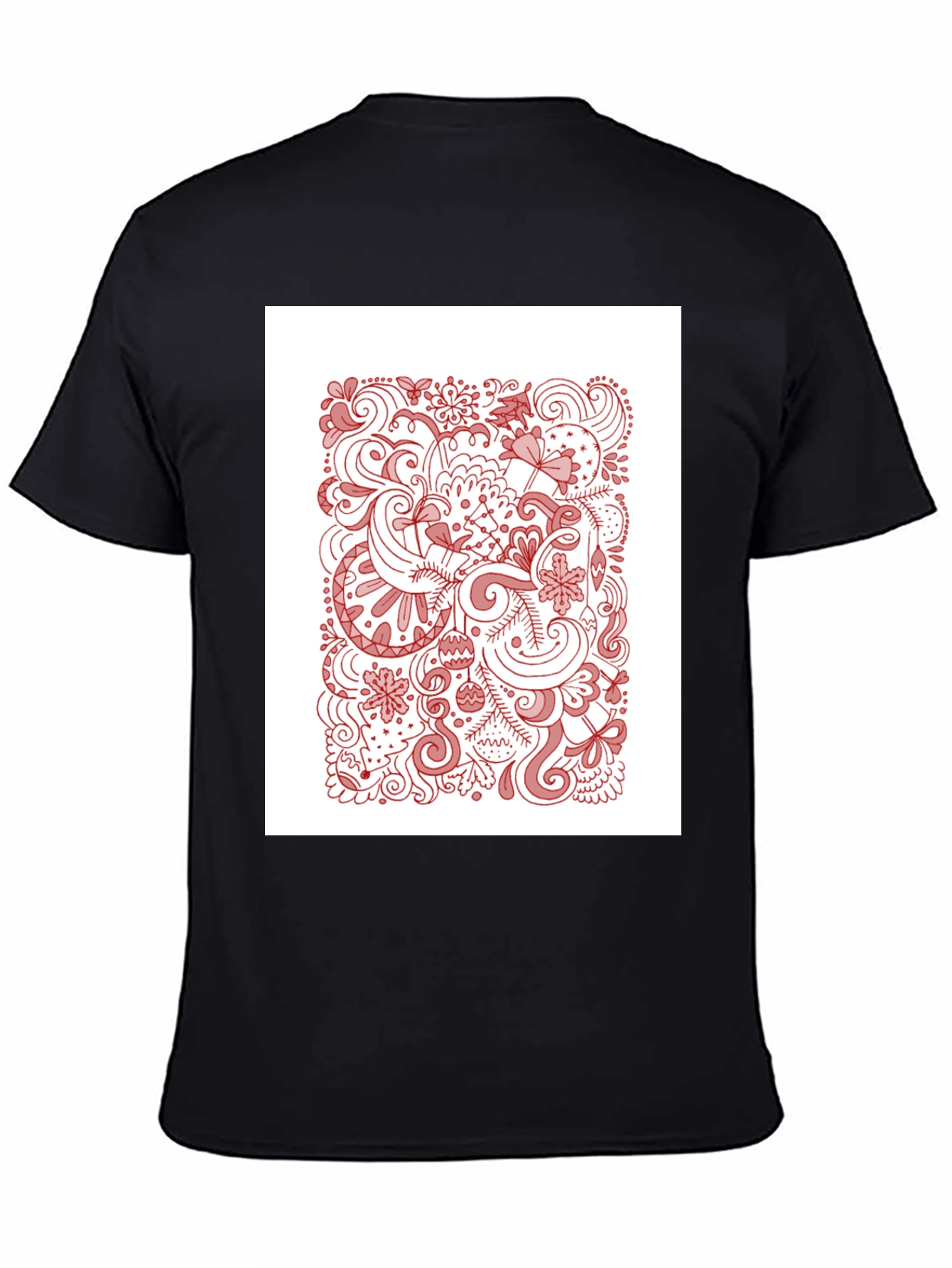 Black T-Shirt with Holiday Doodle Design