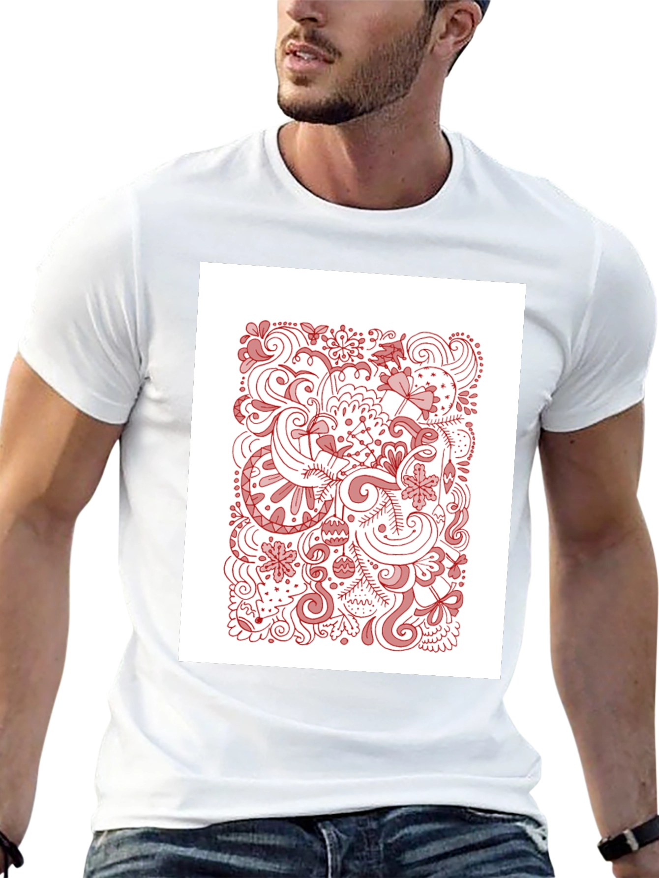 Black T-Shirt with Holiday Doodle Design