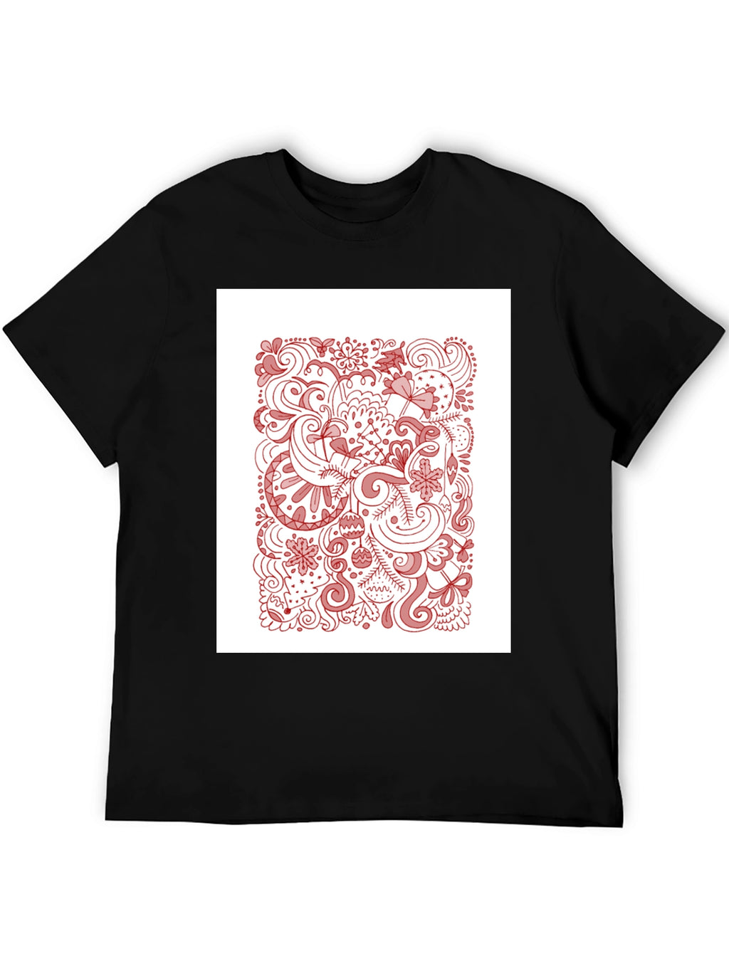 Black T-Shirt with Holiday Doodle Design