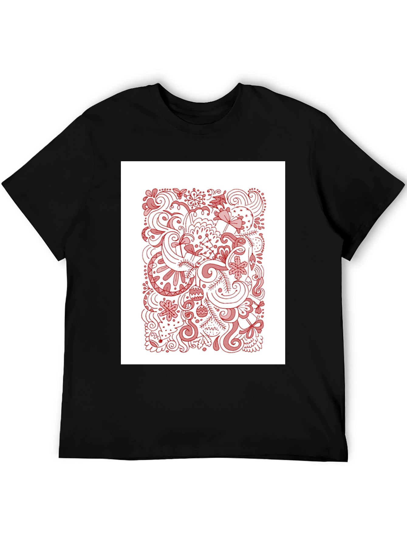 Black T-Shirt with Holiday Doodle Design