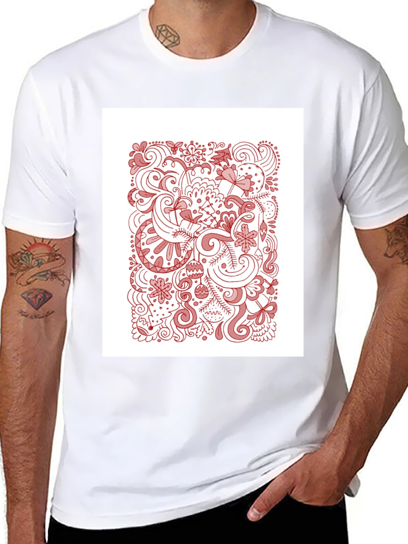 Black T-Shirt with Holiday Doodle Design