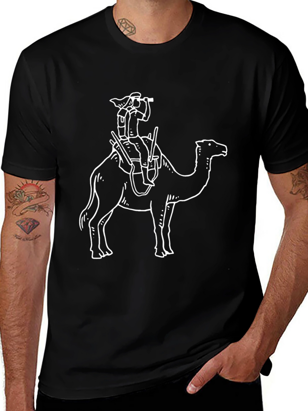 Black T-Shirt with Camel Rider Graphic