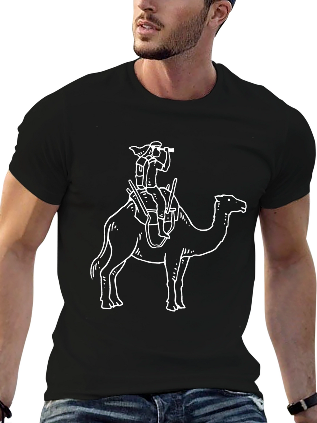 Black T-Shirt with Camel Rider Graphic