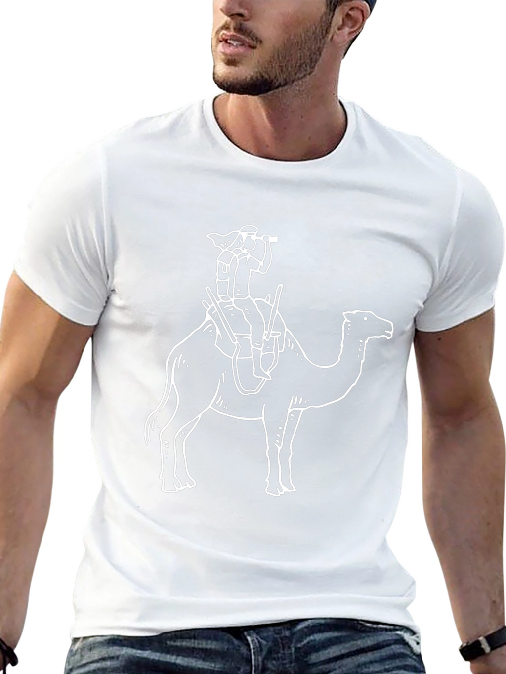 Black T-Shirt with Camel Rider Graphic