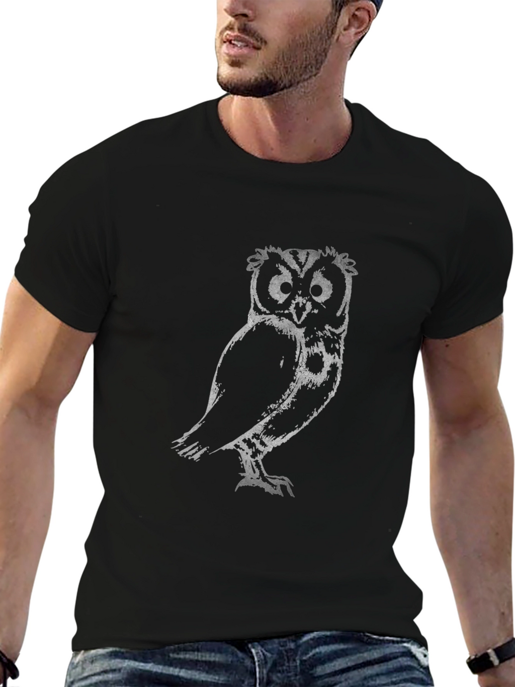 Cool Owl Graphic Print Black T-Shirt