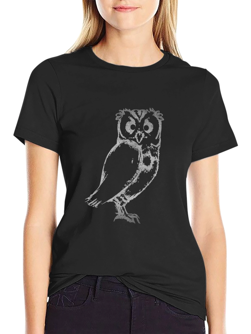 Cool Owl Graphic Print Black T-Shirt