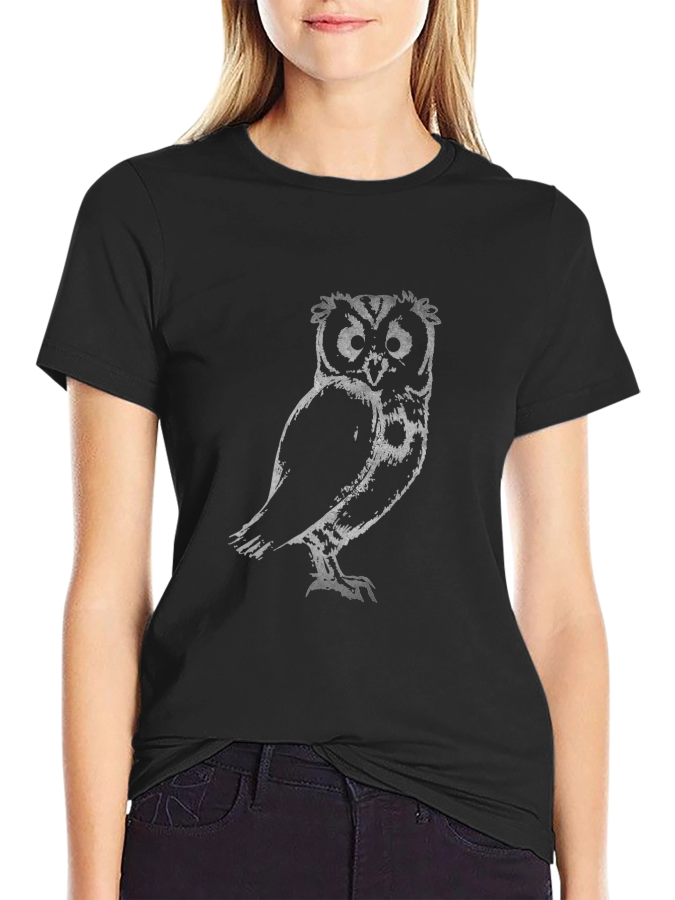 Cool Owl Graphic Print Black T-Shirt