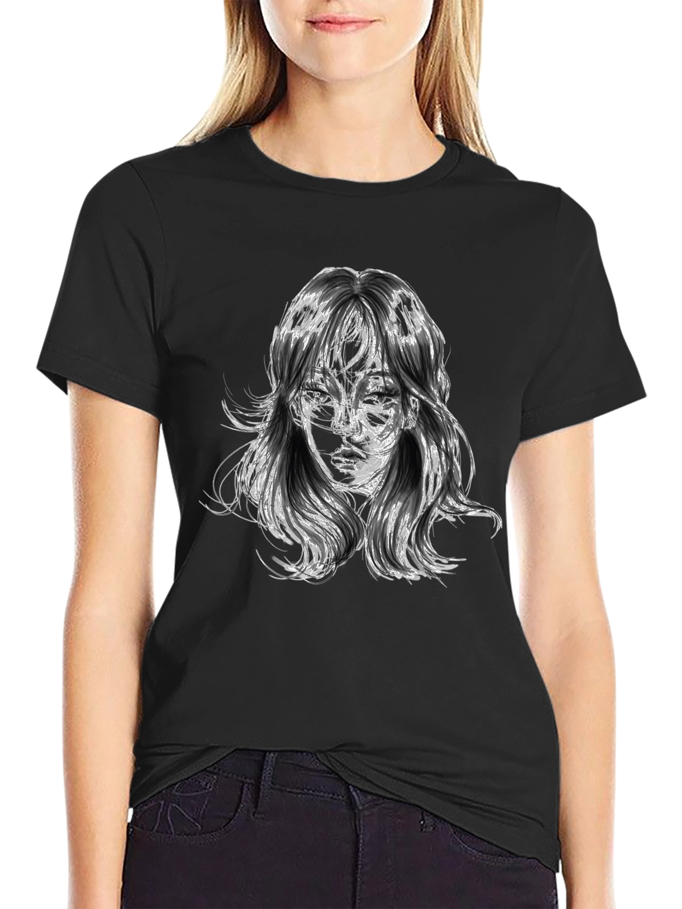 Abstract Portrait Graphic Black T-Shirt
